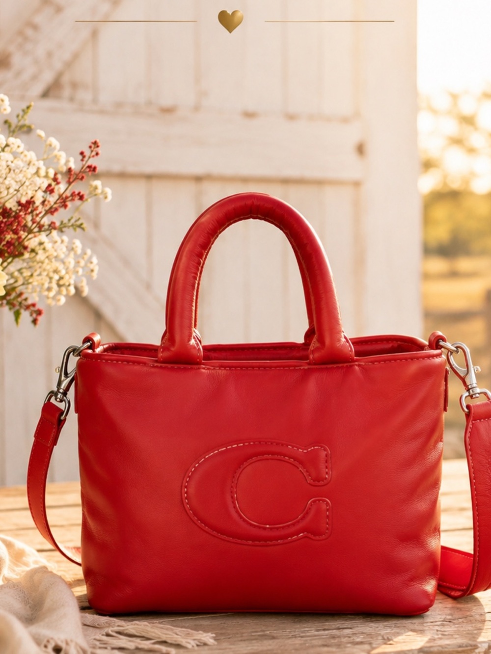 Coach Red Pillow Tote Shoulder Bag Excellent Condition Removable Guitar Strap